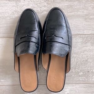 J Crew Factory Slides Black leather size 8